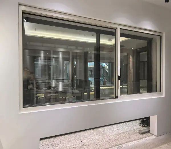 3 Track Aluminium Sliding Window Outside View - Exterior Facade with Mesh | 27mm Aluminium Series | Best Price Hyderabad Delhi