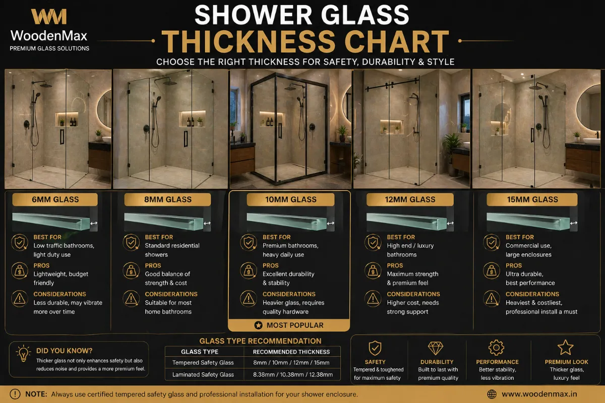 Shower toughened glass thickness section detail India