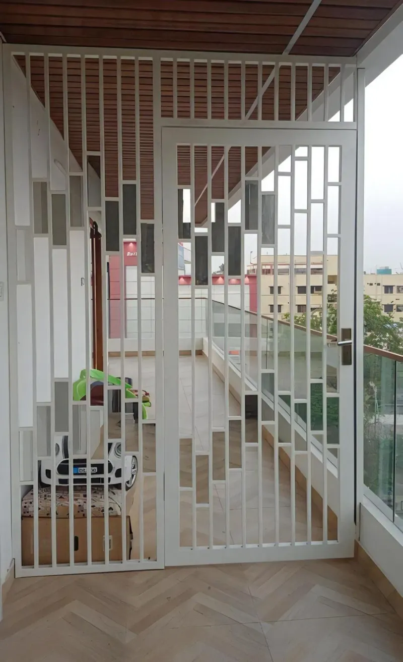Vertical window grill design, available in aluminium, iron and brass - strong safety for homes