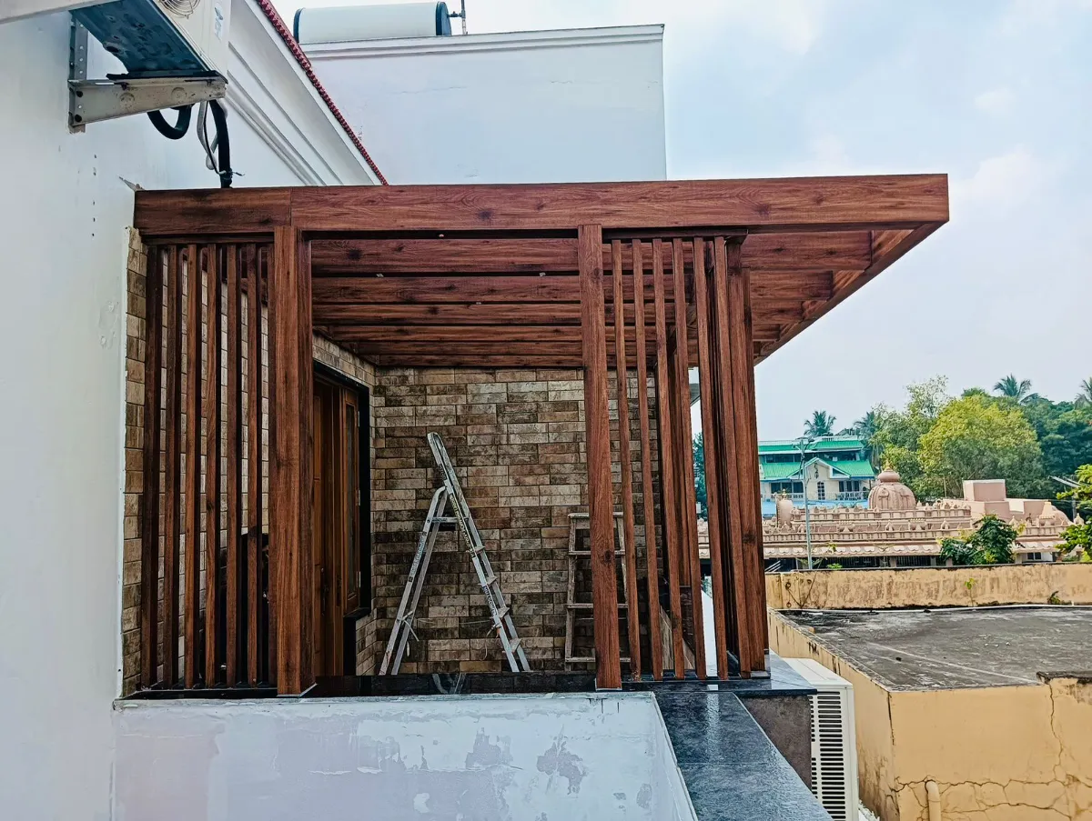 Thumbnail: wood finish glass roof pergola