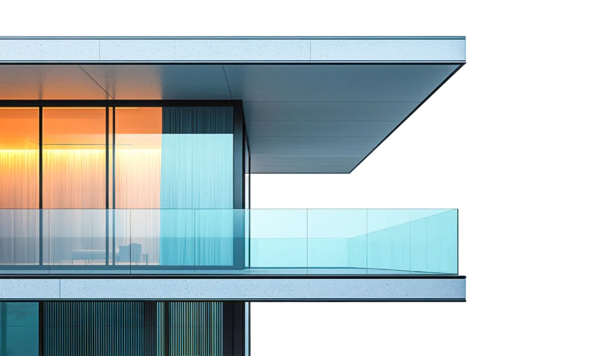 Modern balcony glass railing with slim profile base rail
