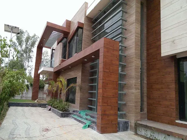 Bungalow HPL ACP facade with wood texture