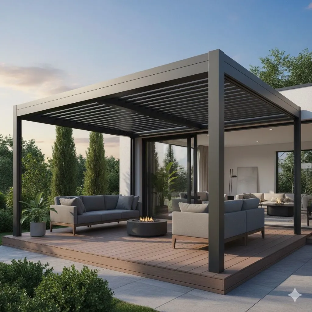 Motorized automatic retractable pergola with sliding roof India WoodenMax