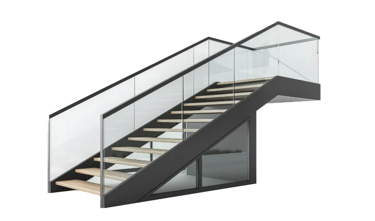 Minimal glass railing design with clean handrail profile